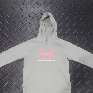 Youth: Under Armour Light Gray Hoodie with Vibrant Pink Logo
